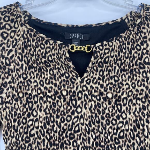 Spense Leopard Dress Sz 4 Y2K Flare Sleeve Glam party Clubwear Smocked Statement - Picture 2 of 10